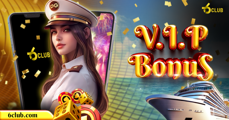 VB 6 Club VIP bonus promotion featuring a confident captain, a luxury cruise ship, and vibrant fireworks in the background.